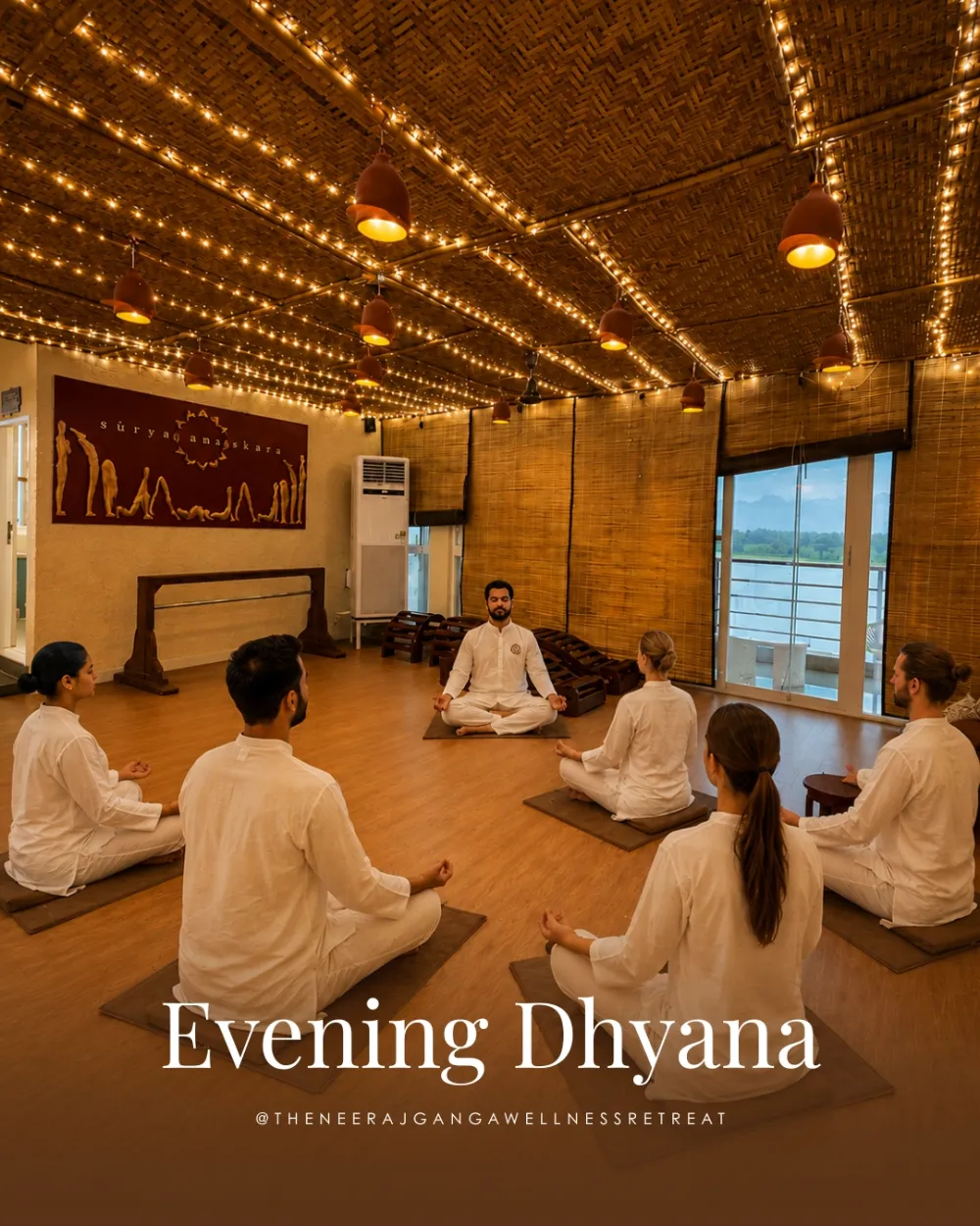 Evening Dhyana meditation at The Neeraj Ganga Wellness Retreat in Rishikesh