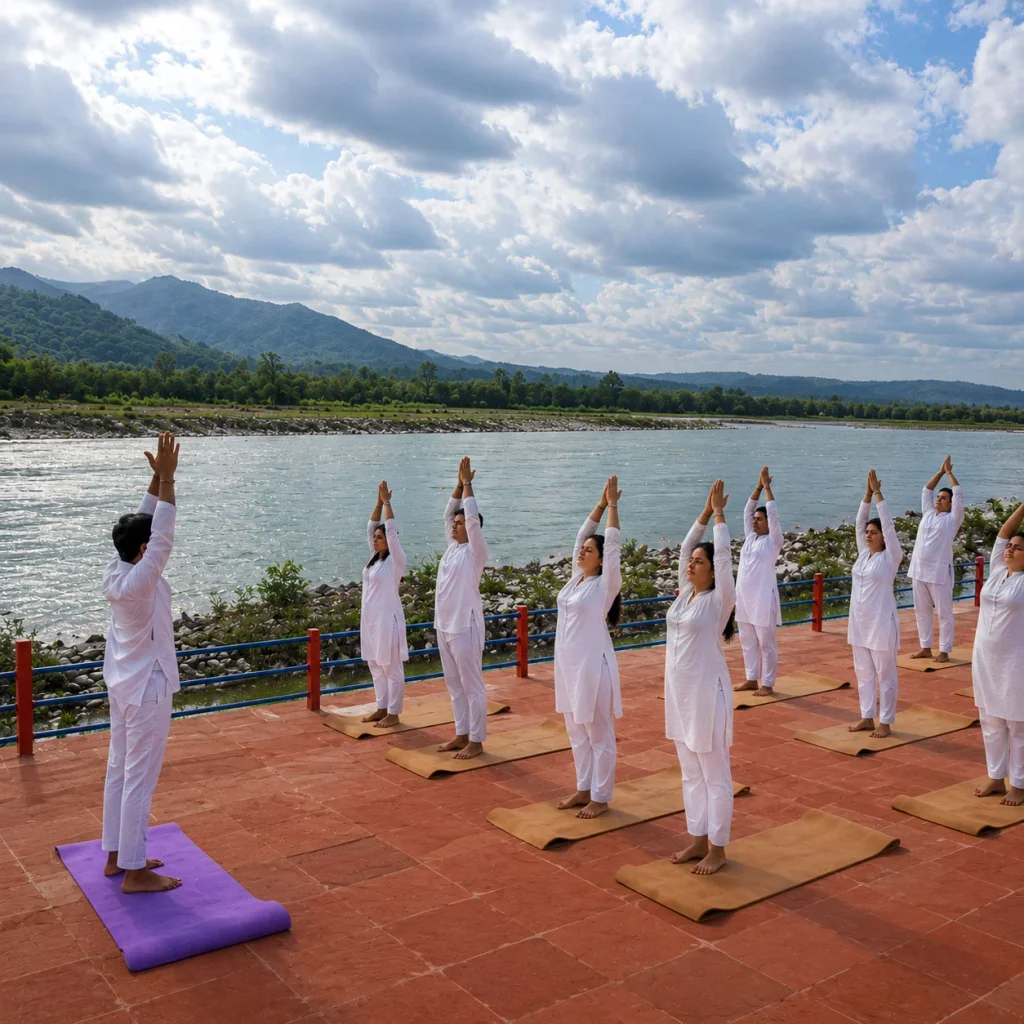 Yoga near Ganga at The Neeraj Ganga Wellness Retreat in Rishikesh